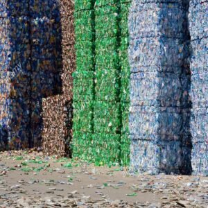 Baled PET bottle scrap ready for transport to recycling