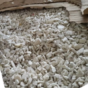 Ground PVC pipe material ready for plastic recycling
